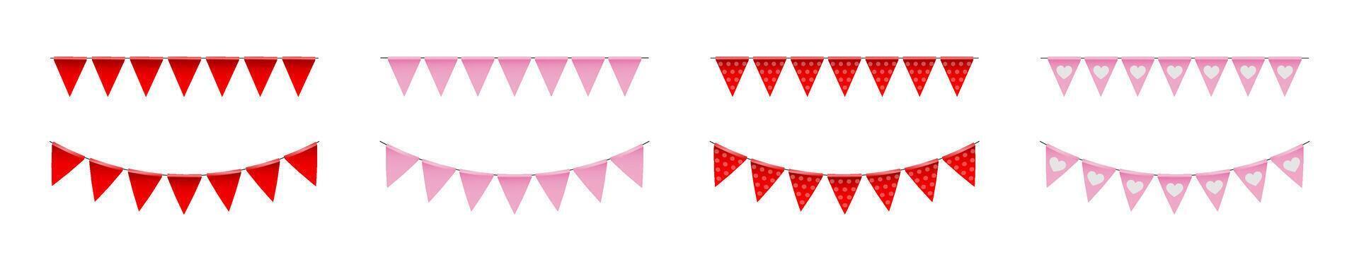 Red and Pink Decorative Bunting Flags Set vector