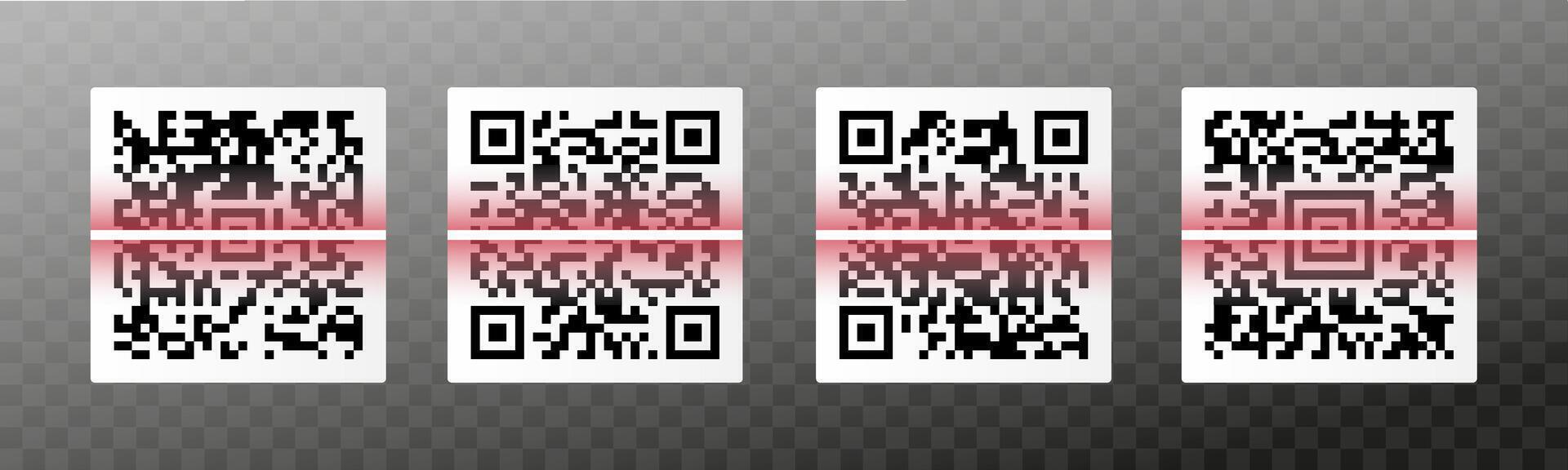 exploración qr codigos con rojo láser línea conjunto vector
