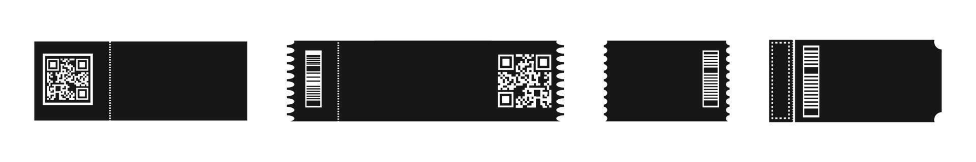 Black Tickets with QR and Barcode Designs Set vector