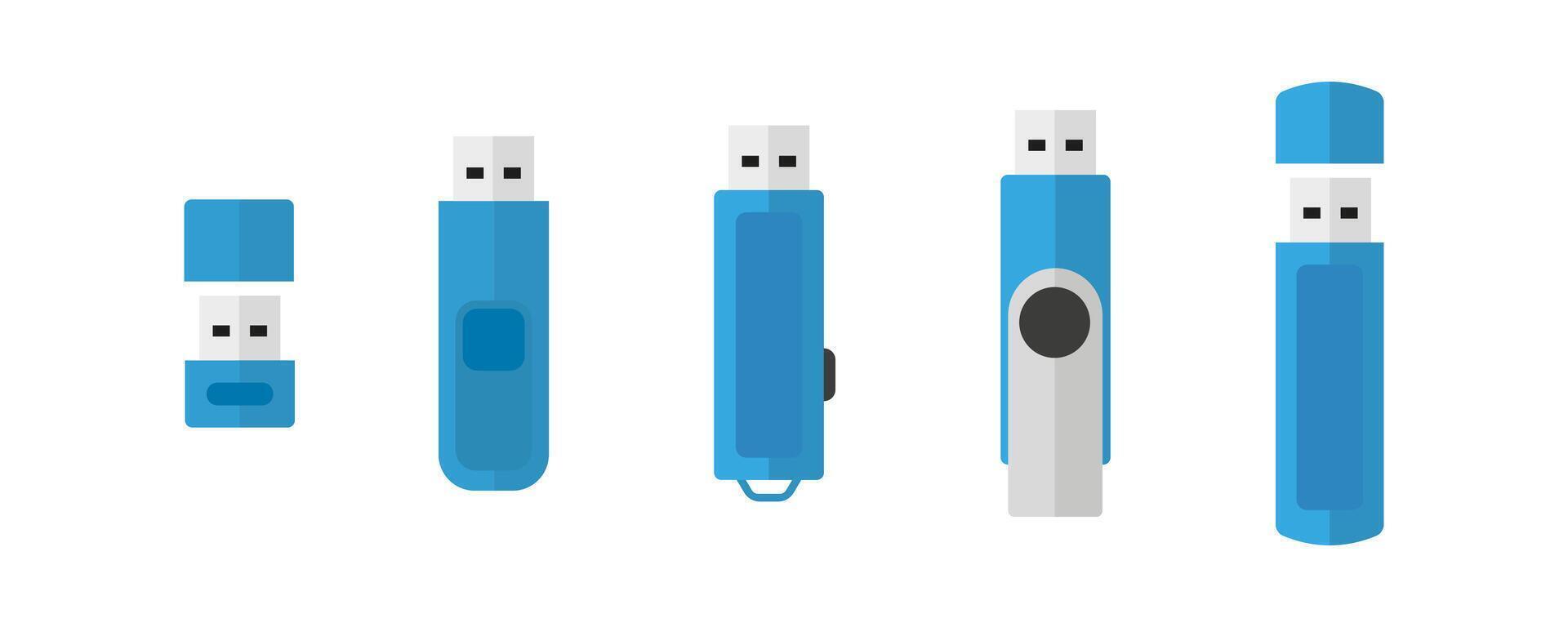 Set of Blue USB Flash Drive Icons vector