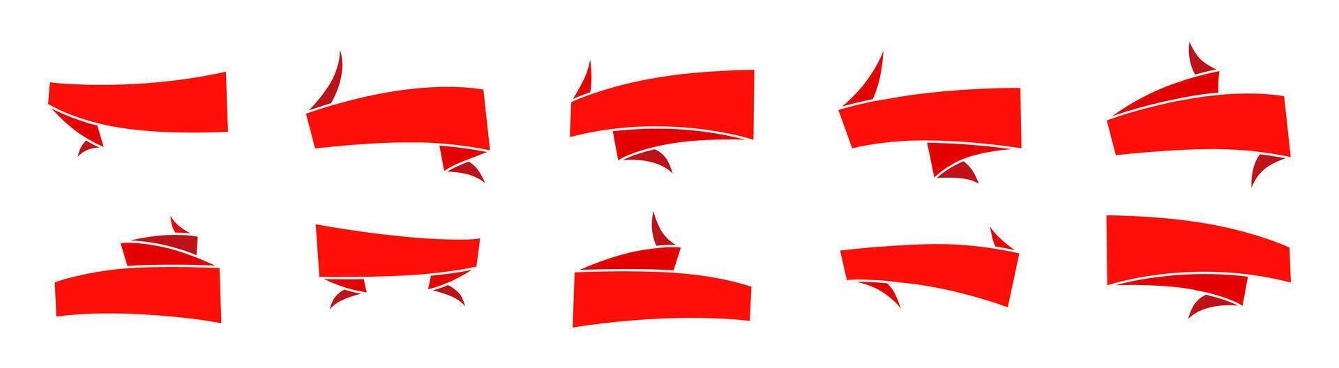 Decorative Red Ribbon Banners Flat Set vector