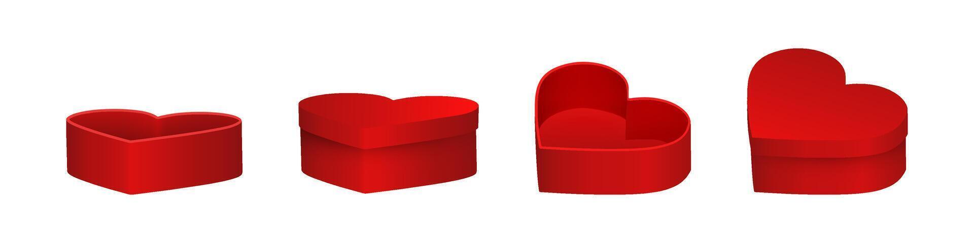 Red Heart-Shaped Gift Boxes Set vector