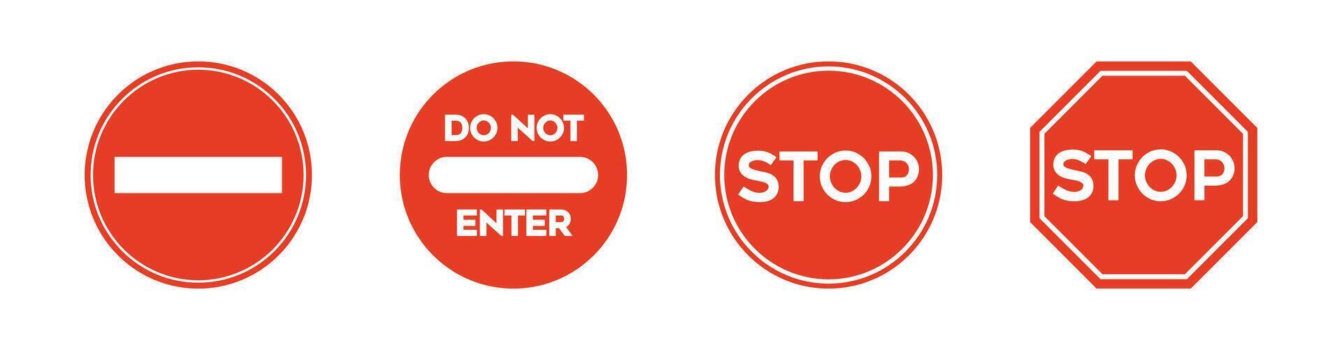Stop and Do Not Enter Sign Icons Set vector