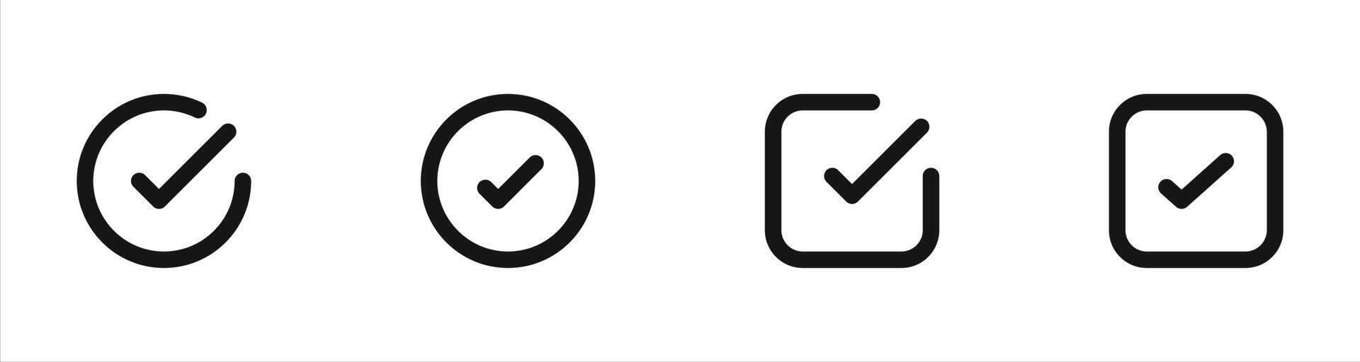 Checkmark Icons in Circular and Square Shapes Outline Set vector