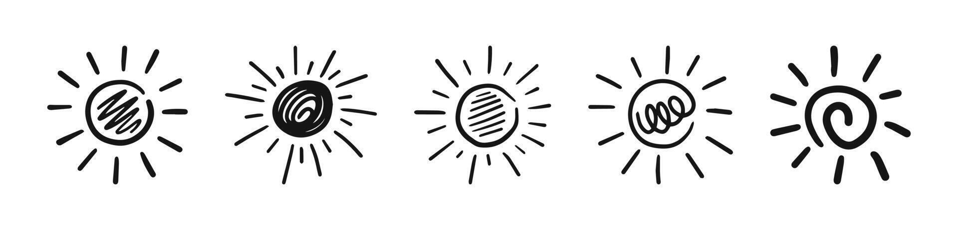 Hand-Drawn Sun Doodle. sun Set with Rays vector
