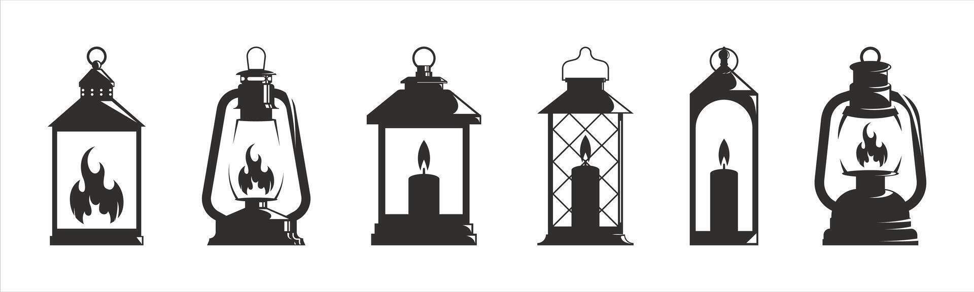 Vintage Lantern Icons with Flames and Candles vector