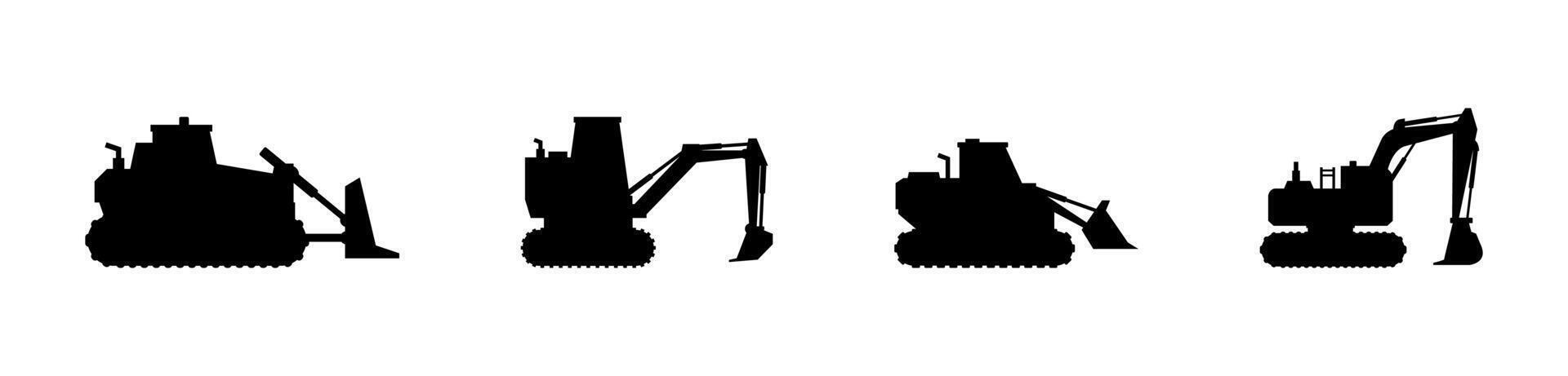 Silhouettes of Heavy Construction Equipment Set vector
