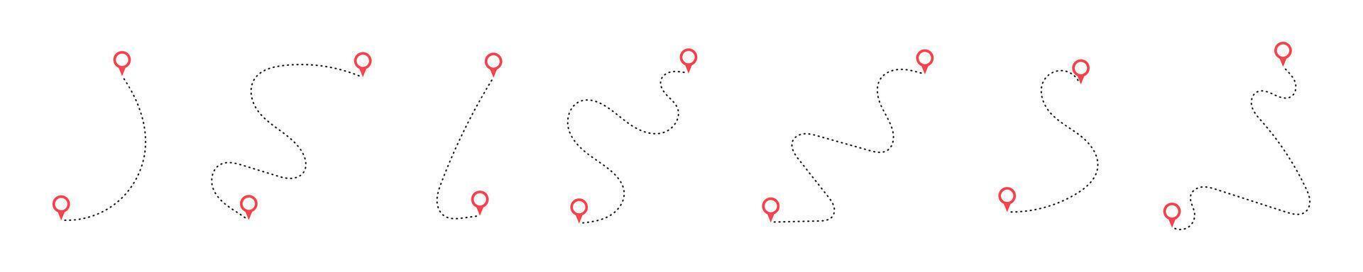 Dotted Path with Red Location Pins Set vector
