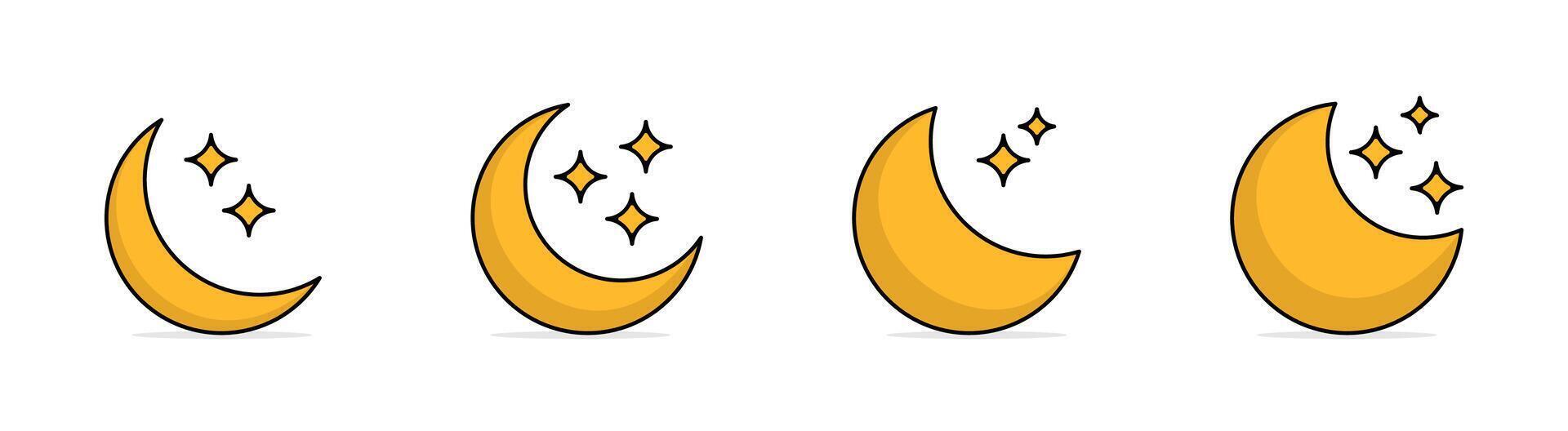 Crescent Moon with Sparkling Stars Icons Set vector