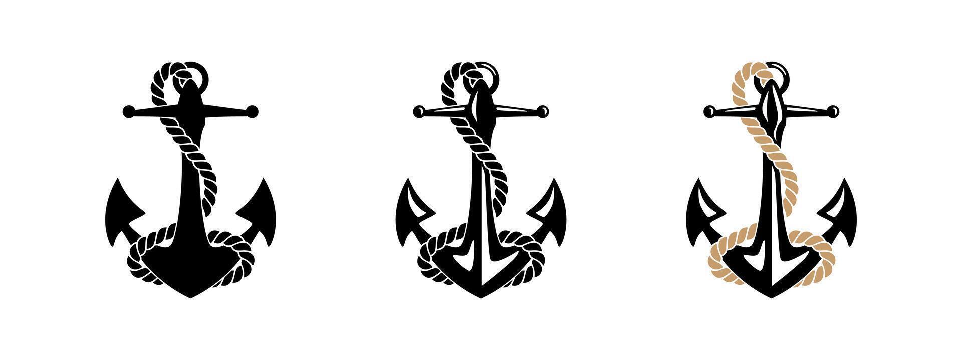 Anchor Icon Set with Rope Details vector