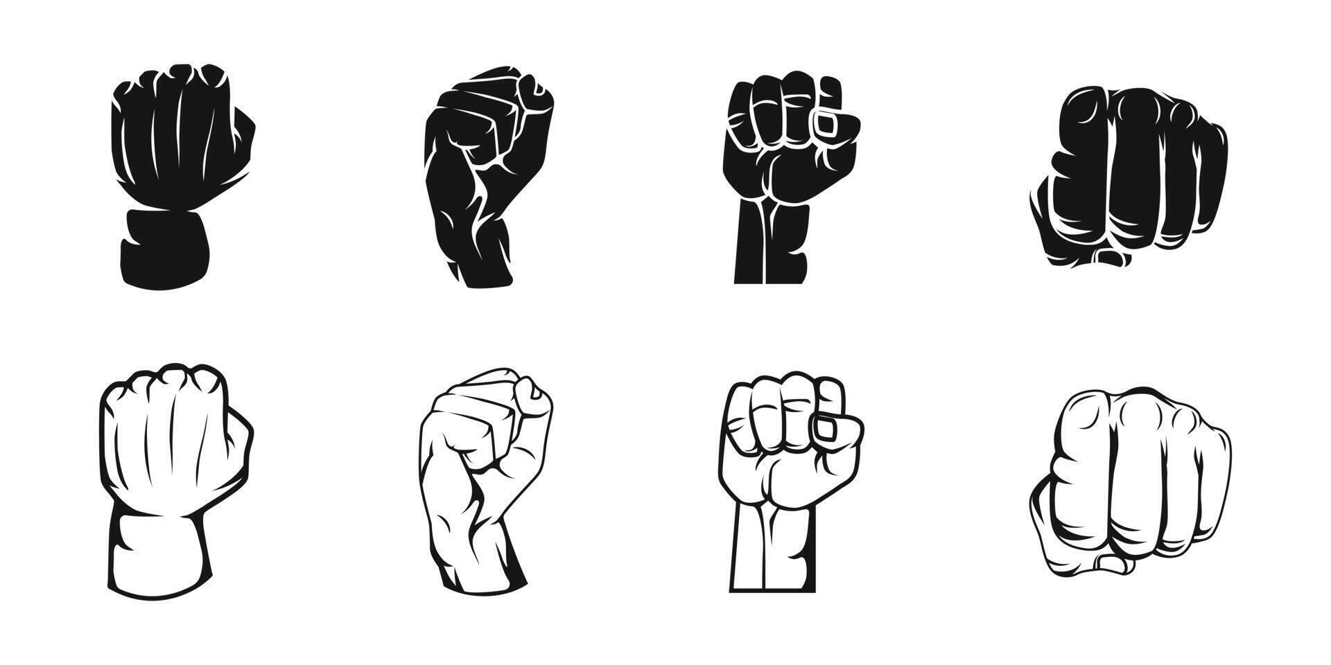 Fist Raised Illustration in Black and White Set vector
