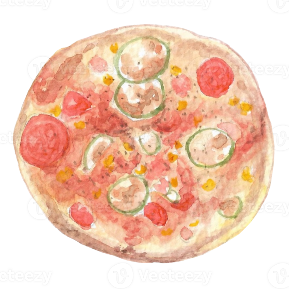Authentic Pizza that is drawn and painted by hand in watercolor fine art style png