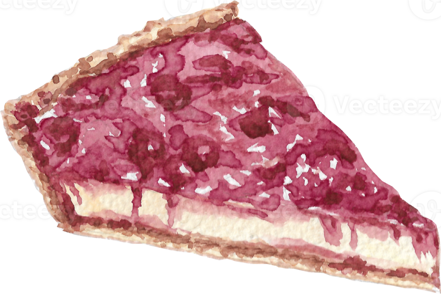 A blueberry cheese pie that is drawn and painted by hand in watercolor fine art style png