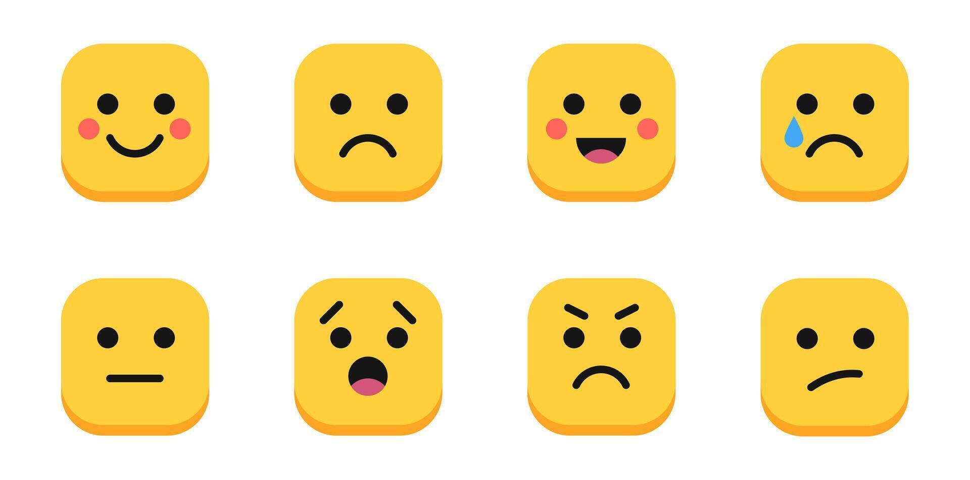 Set of Square Emoji Faces in Various Expressions Set vector