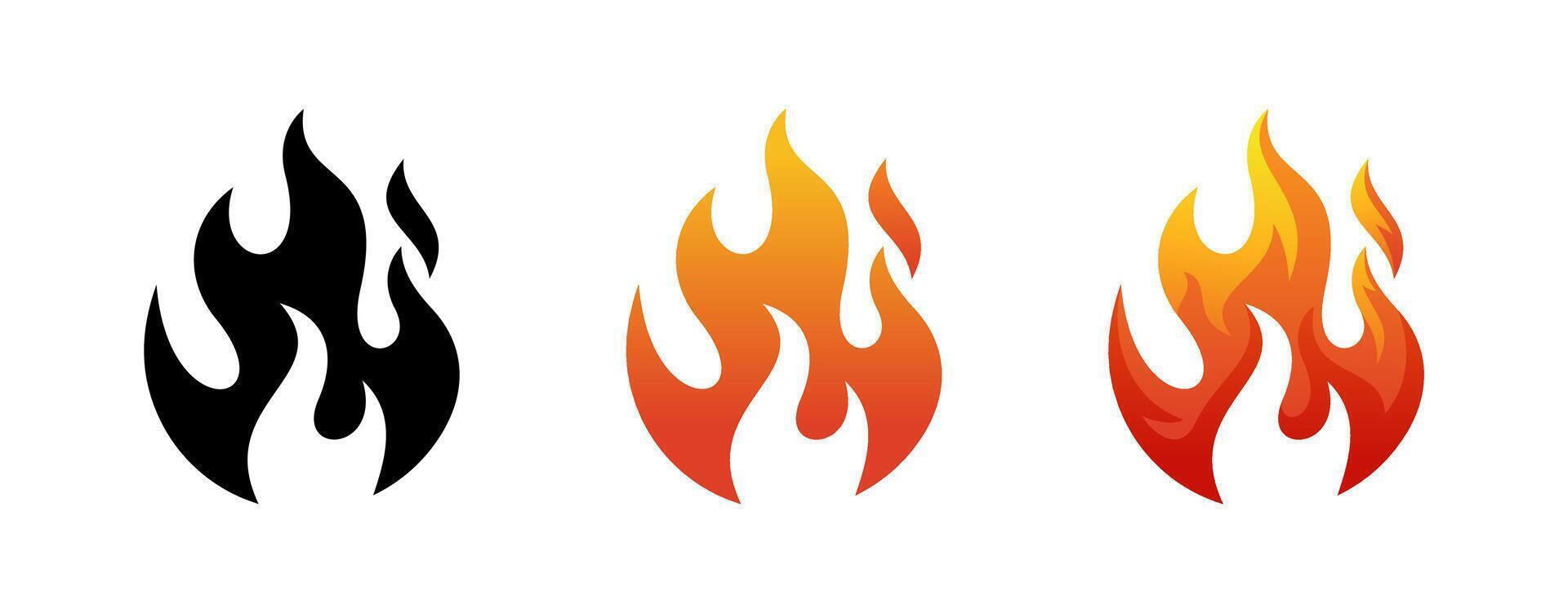 Flame Icons in Black and Gradient Colors Set vector
