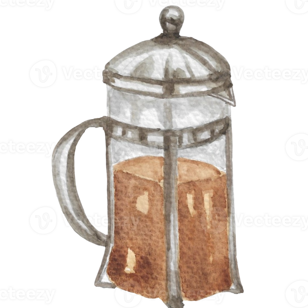 A Coffee Kettle that is drawn and painted by hand in watercolor fine art style png