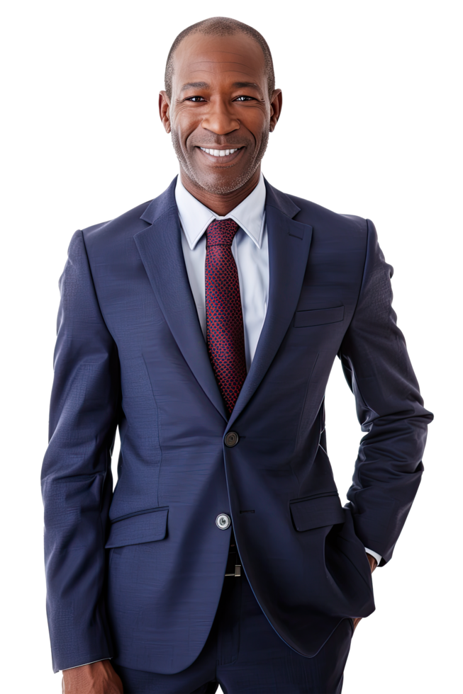 A smiling black man in a suit and tie png