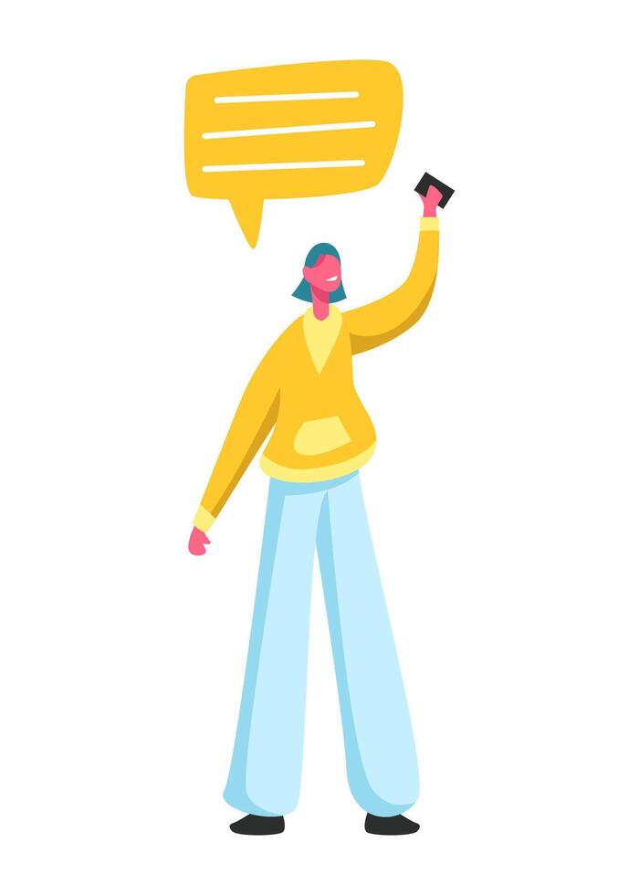 Social Networking Virtual Relationships Concept with Speech bubble. Flat People Characters Chatting via Internet Using Smartphone vector