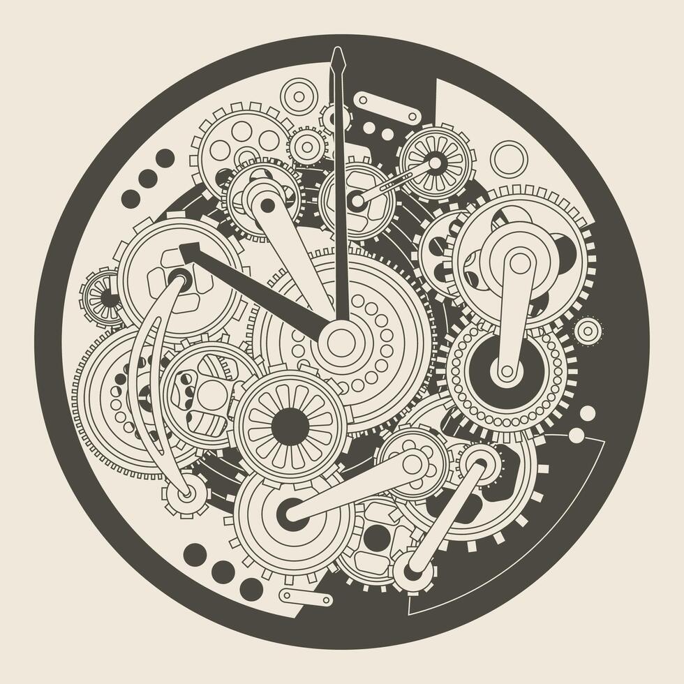 An Intricate Clockwork Design that Features Numerous Gears and Complex Mechanisms within it vector