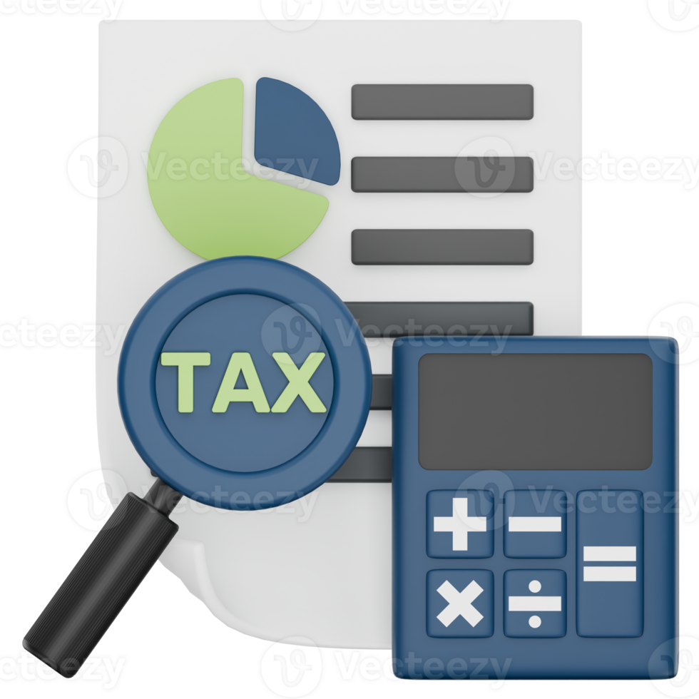 3D Tax Calculation Document Calculator Magnifier png