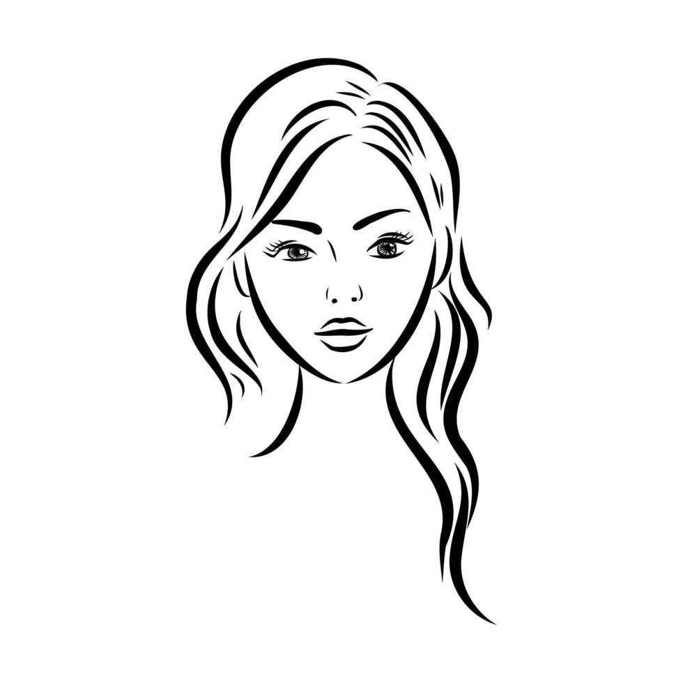 The head of an elegant model girl is a black and white drawing vector