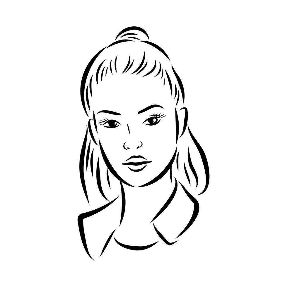 graceful girl model's head black and white sketch vector