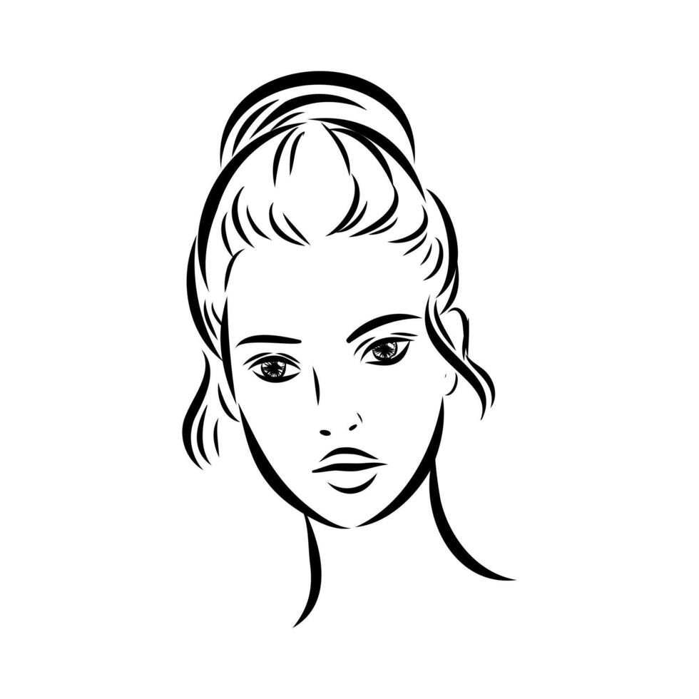 beautiful girl model's head black and white sketch vector