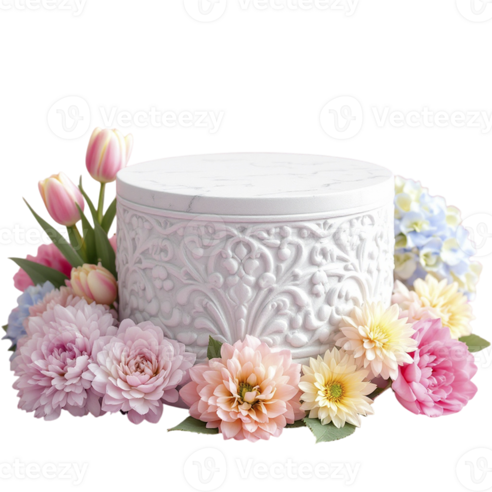 A white box with flowers and a flower arrangement png