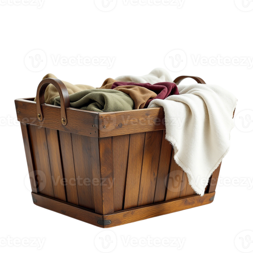 A wooden basket with clothes inside png