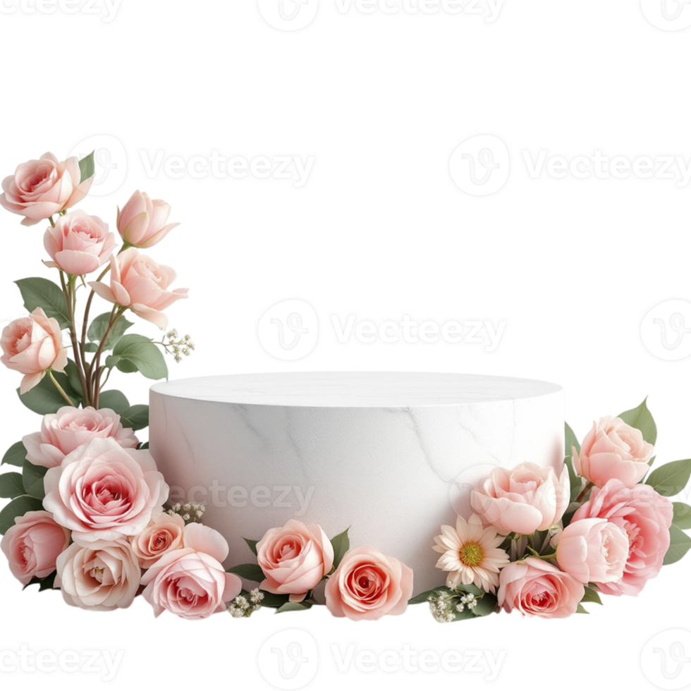 White marble cake with pink roses png