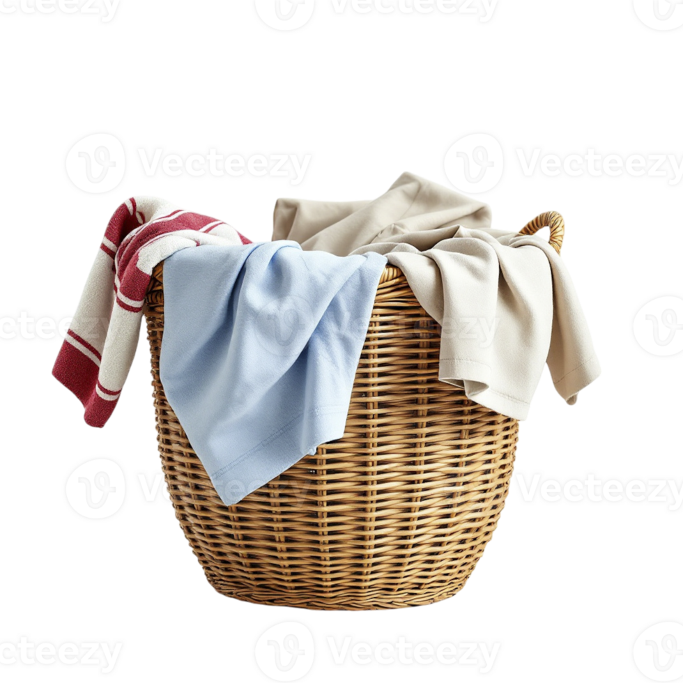 A basket with towels and a red and white towel png