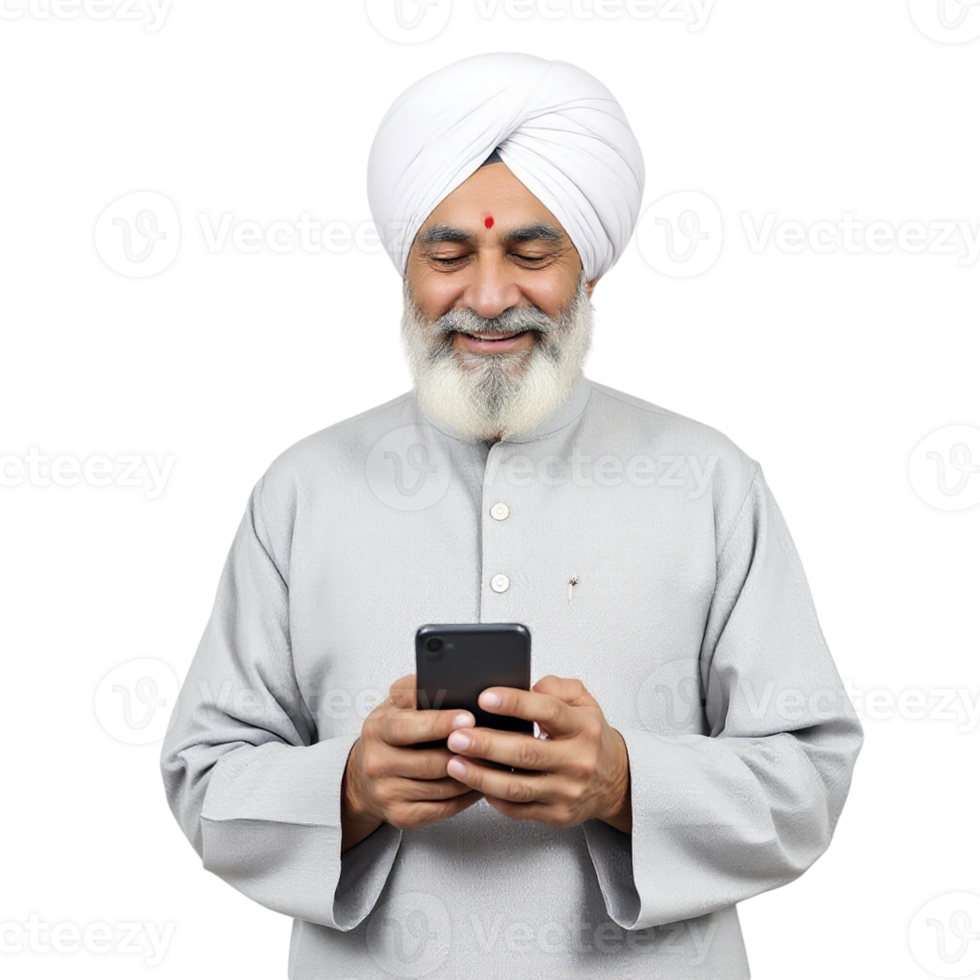 An indian man in a turban is using his phone png
