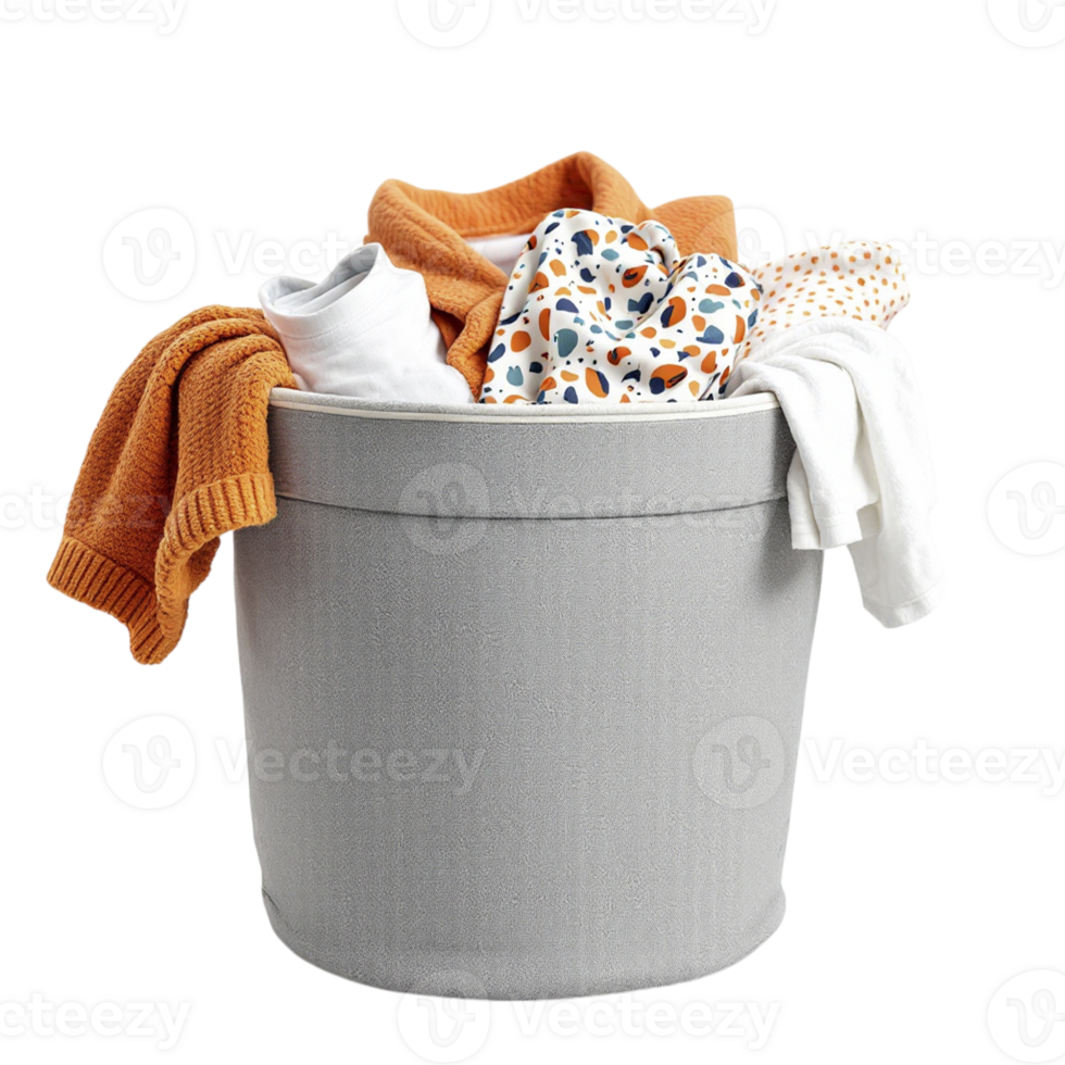 A laundry basket filled with clothes and blankets png