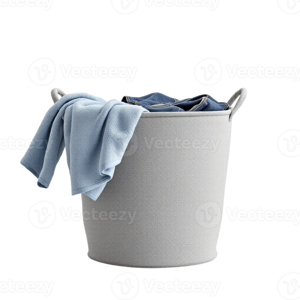 A laundry basket with blue cloths in it png