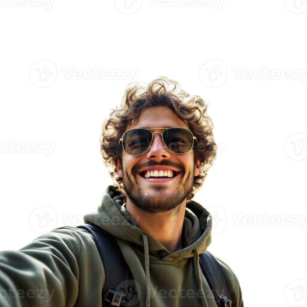 A man with a beard and sunglasses is smiling png