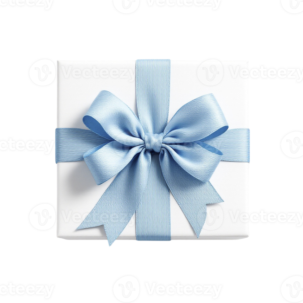 A white gift box with a blue ribbon png