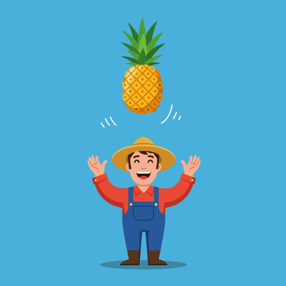 Farmer Tossing a Pineapple in the Air with a Happy Smile vector