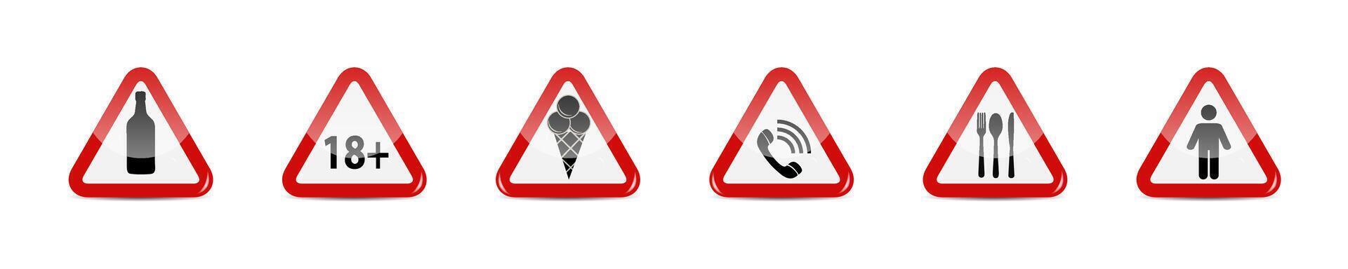 Red Warning Triangles with Various Icons Set vector