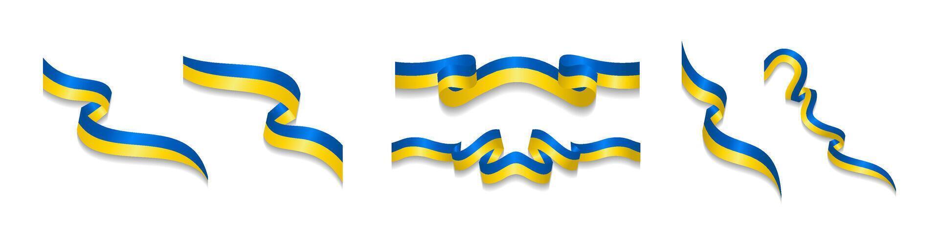Blue and yellow Ukraine wavy ribbon set vector