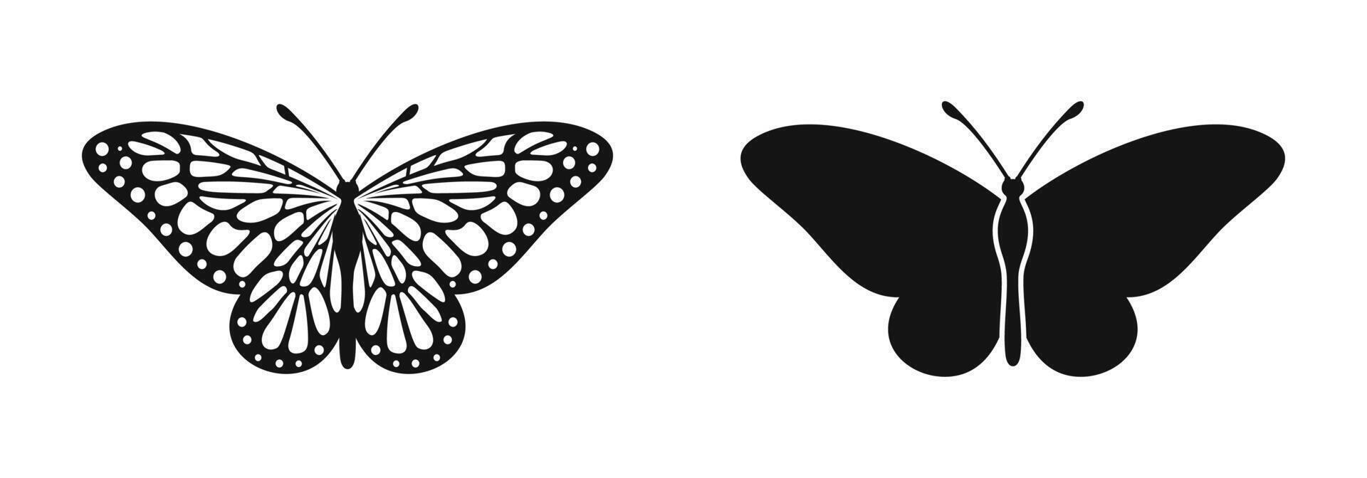 Butterfly silhouette and detailed wing design set vector