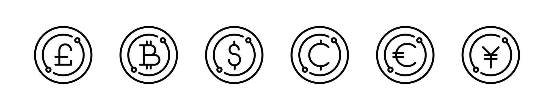 Global Currency Symbols in Modern Line Style Set vector
