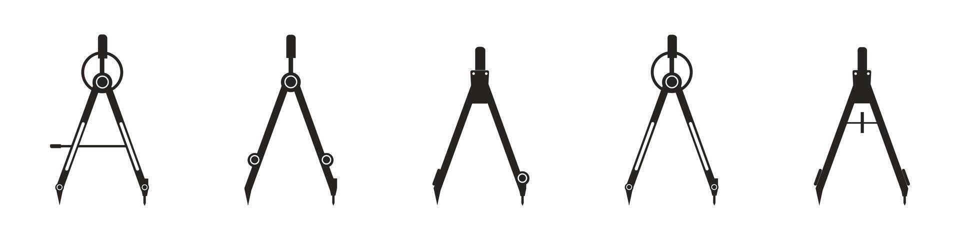 Precision compass tool icons set vector
