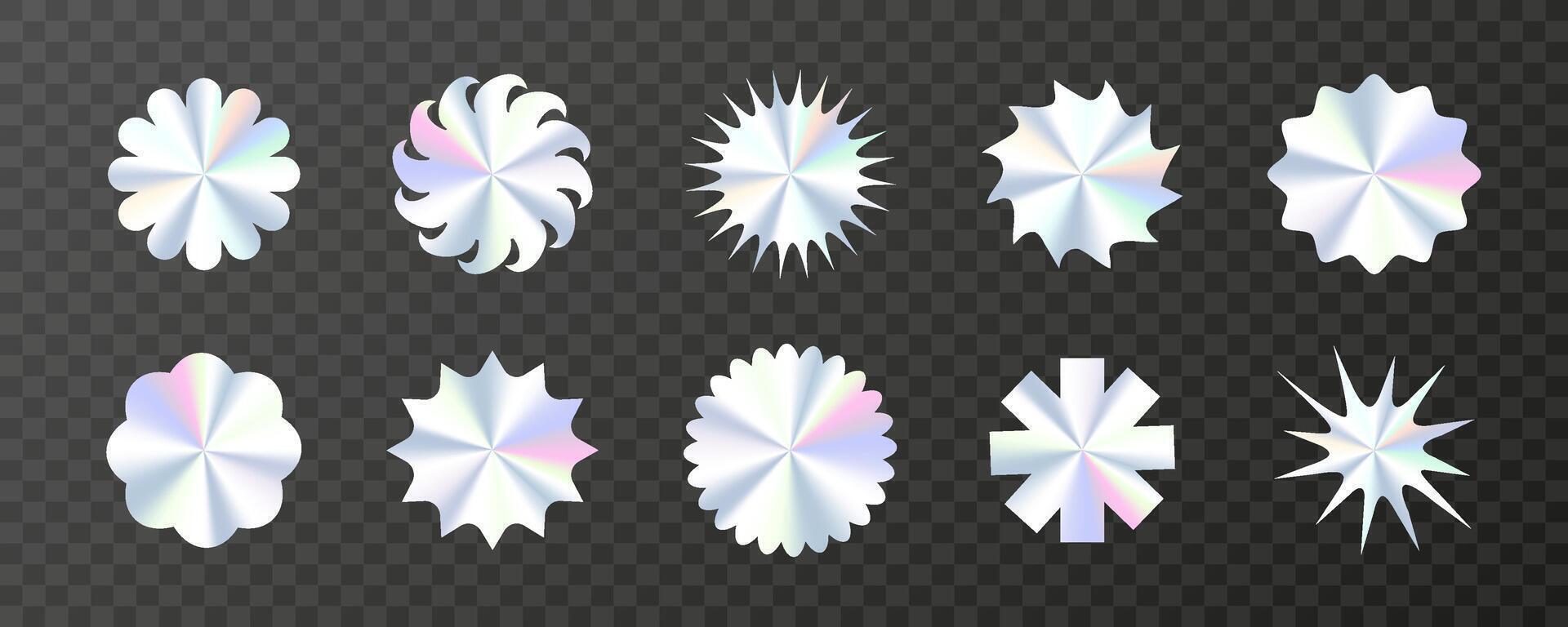 Set of Holographic Badge Shapes on Transparent Background Set vector