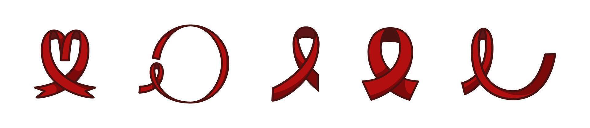 Red Ribbon Awareness Symbol Variations Set vector