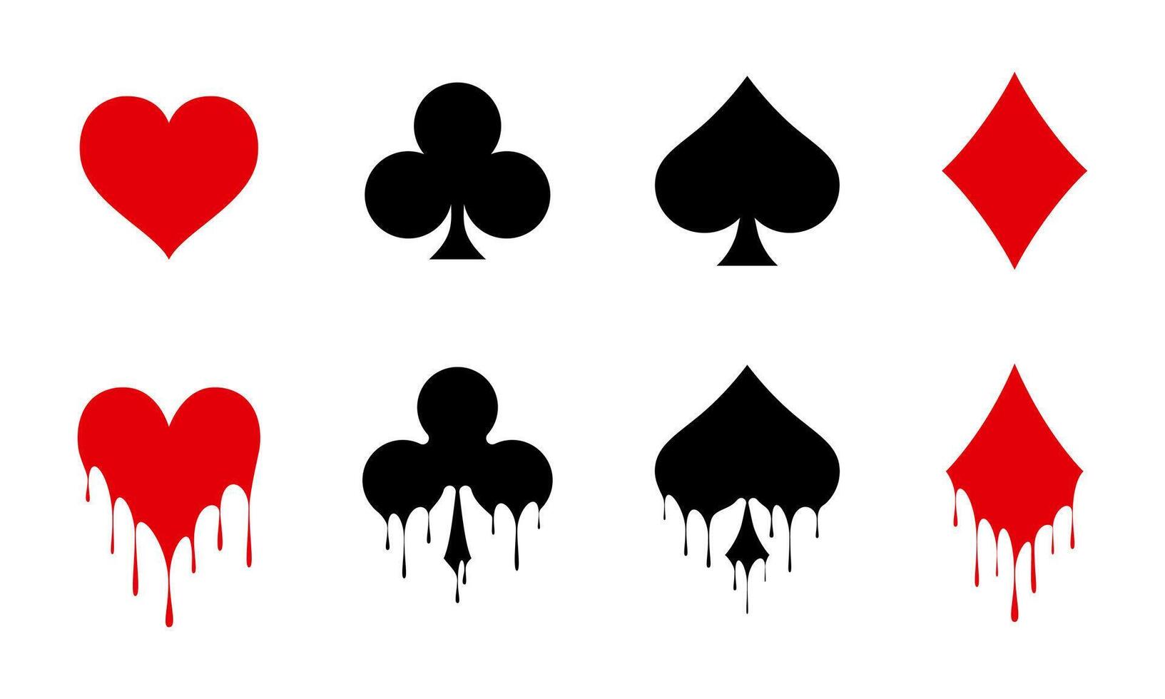 Classic and Dripping Card Suit Symbols Set vector
