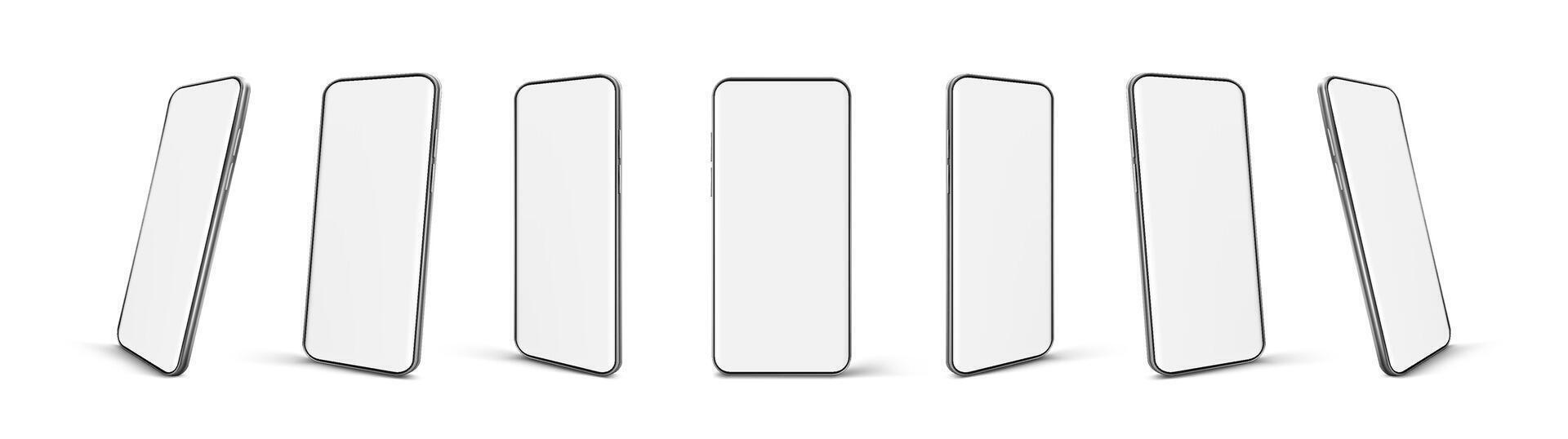 Modern Smartphone Mockups in Multiple Angles Set vector