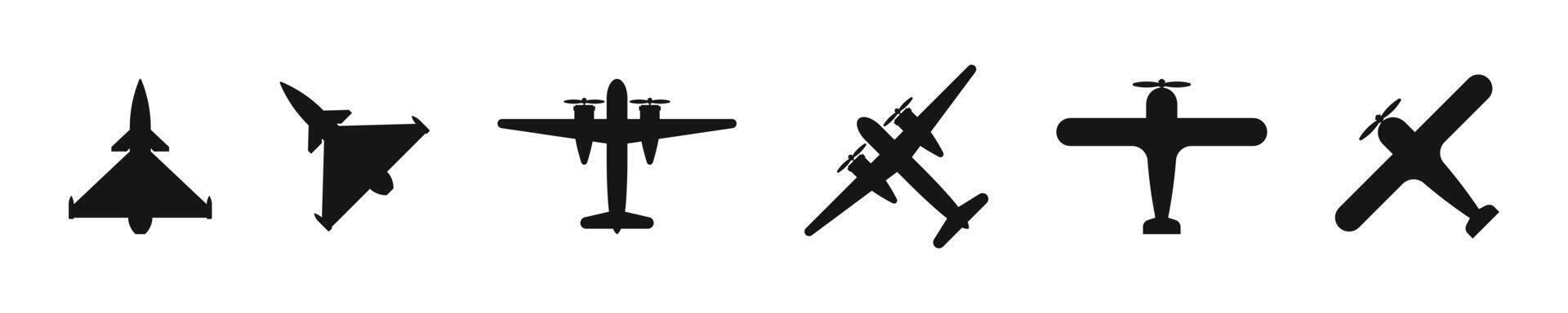 Silhouettes of military and civilian aircraft set vector
