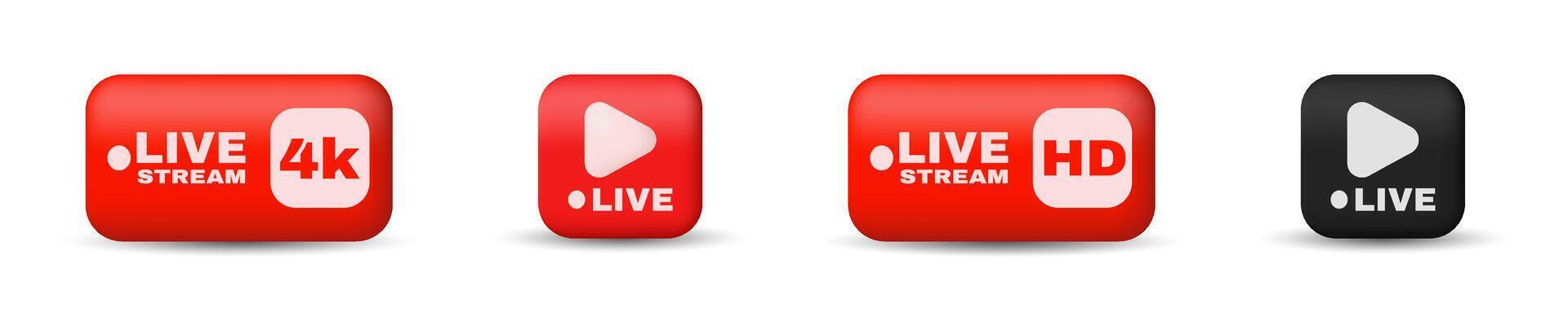 Live stream icons with HD and 4K options set vector