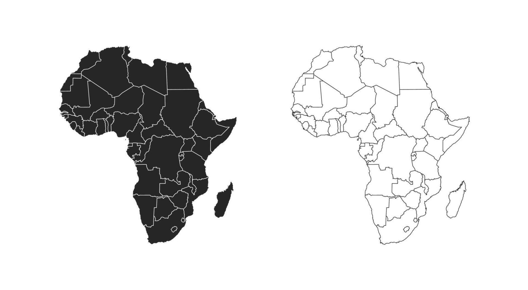 Outline and Solid Maps of Africa with Borders Illustration vector