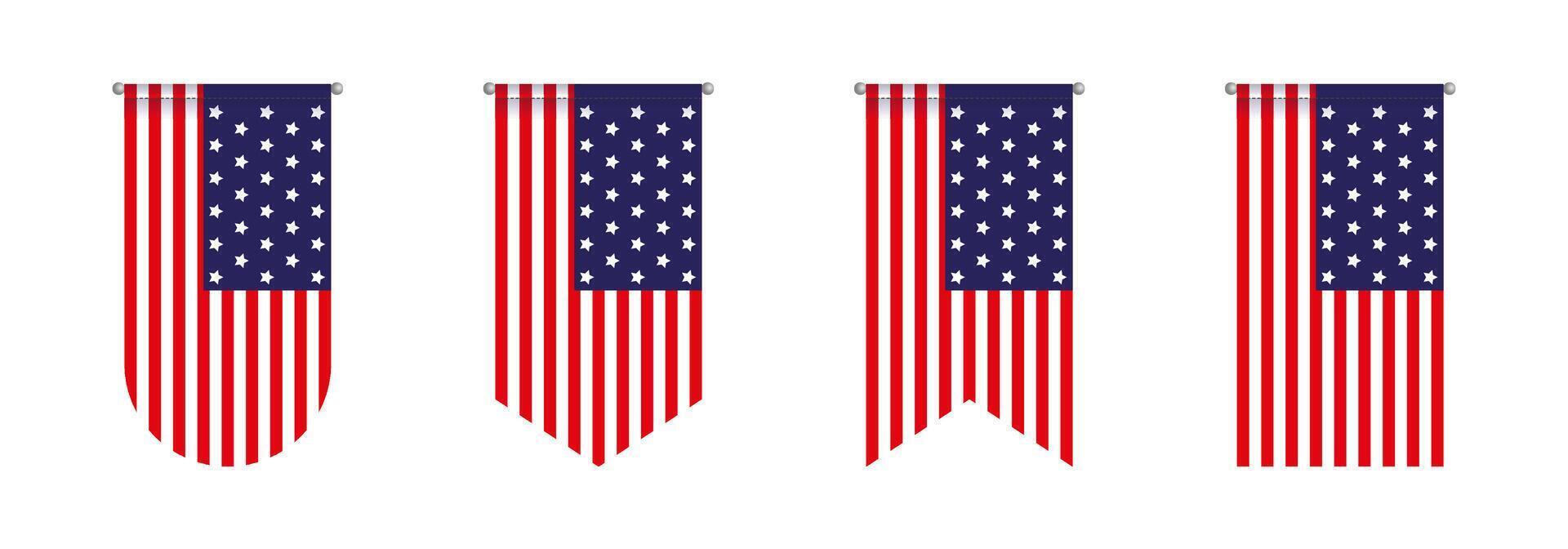 Vertical American flag banners in various shapes set vector